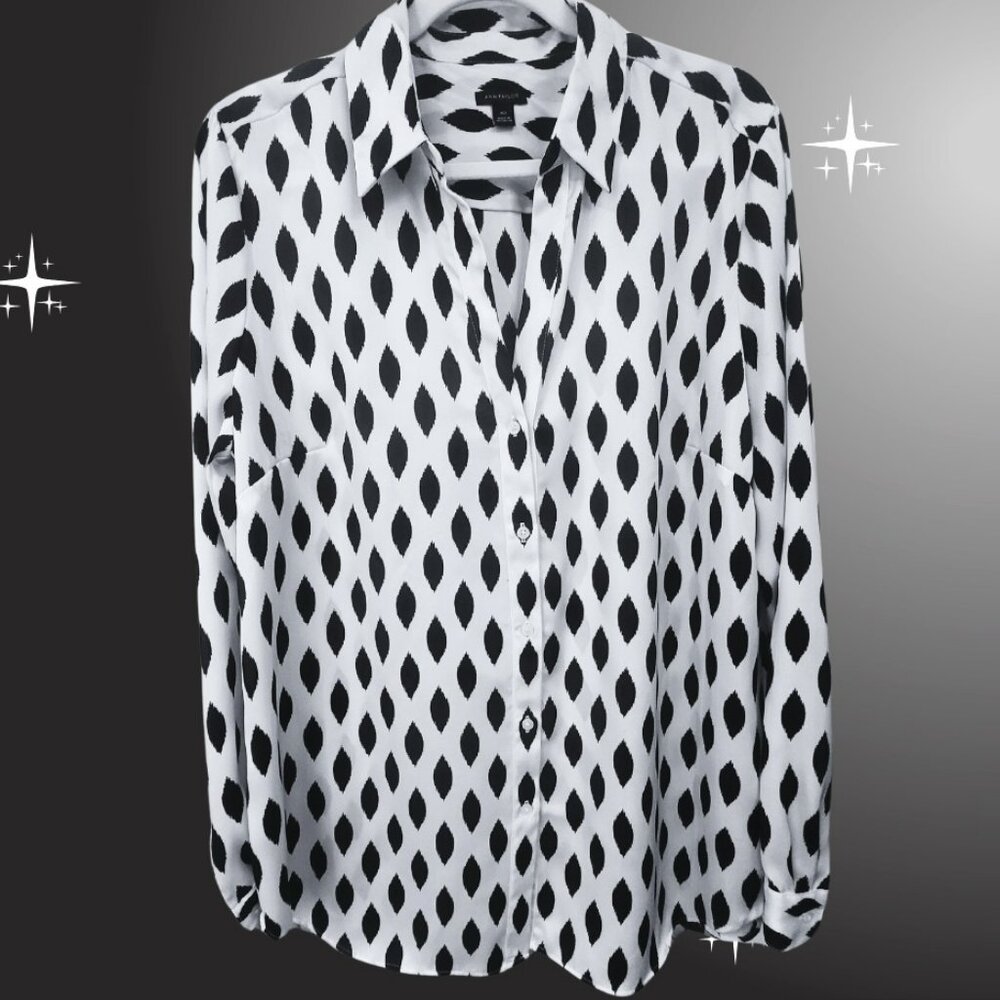 Ann Taylor Essential Shirt – Black & White Diamond Dot Print (XLT)